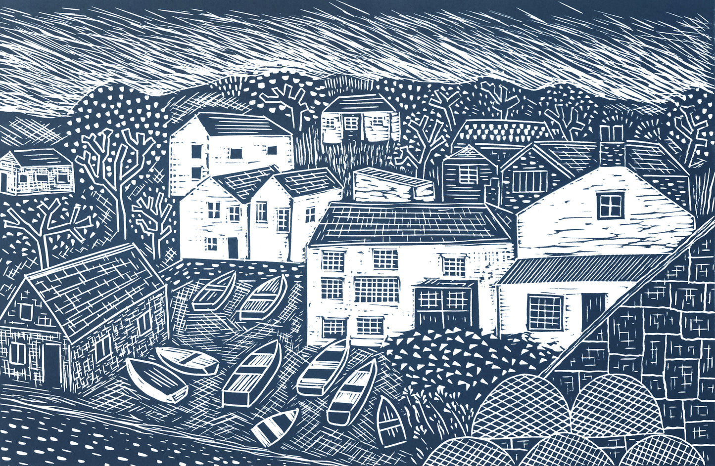 View towards Porthole Harbour, Open Edition Lino Print