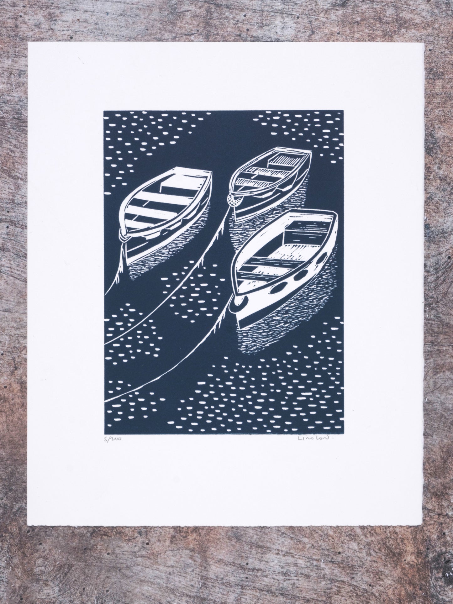 Glimmering Moorings, St Mawes Limited Edition Lino Print