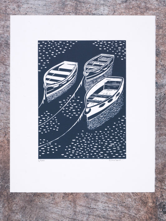 Glimmering Moorings, St Mawes Limited Edition Lino Print