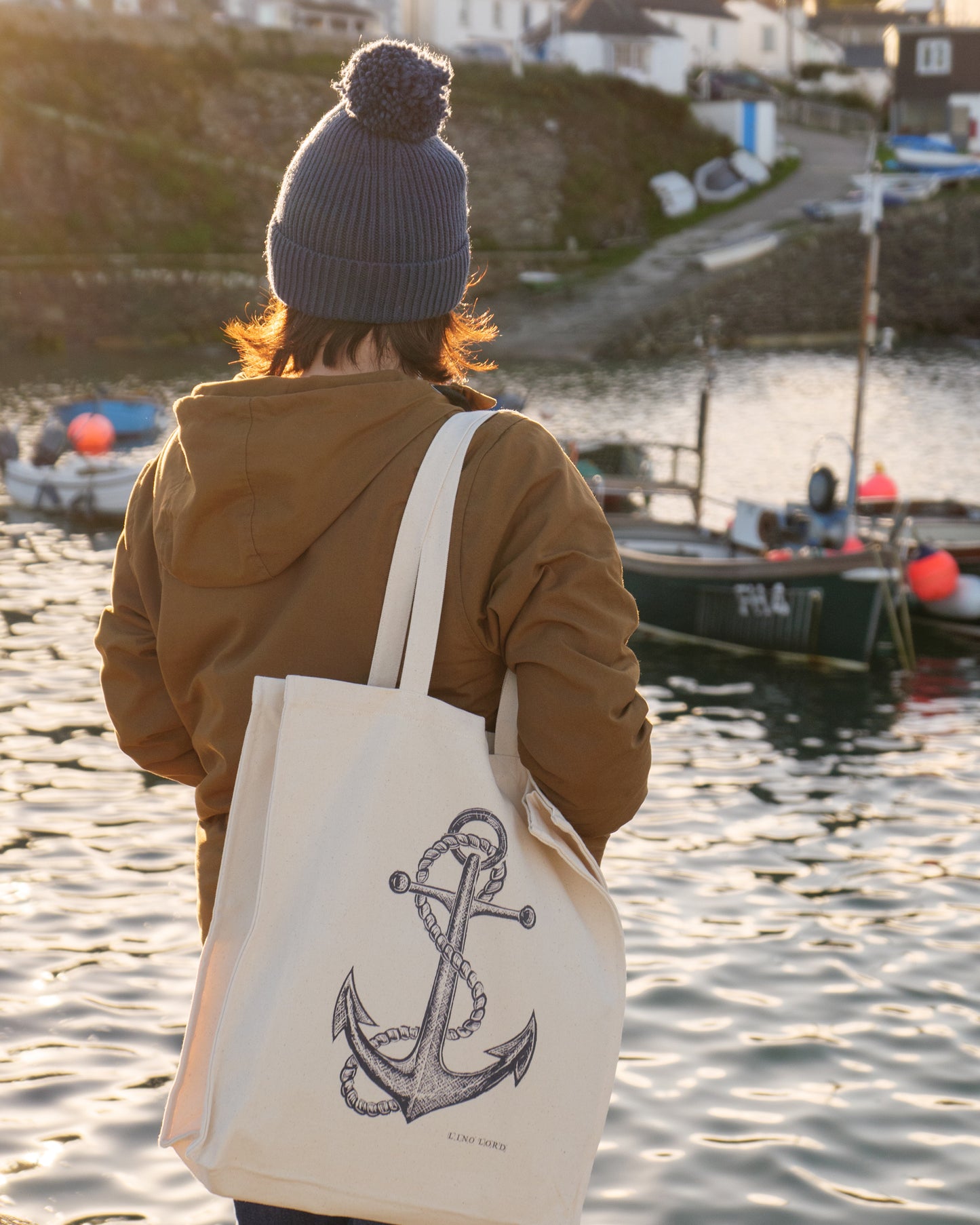 Canvas shopper bag with Anchor Lino Print