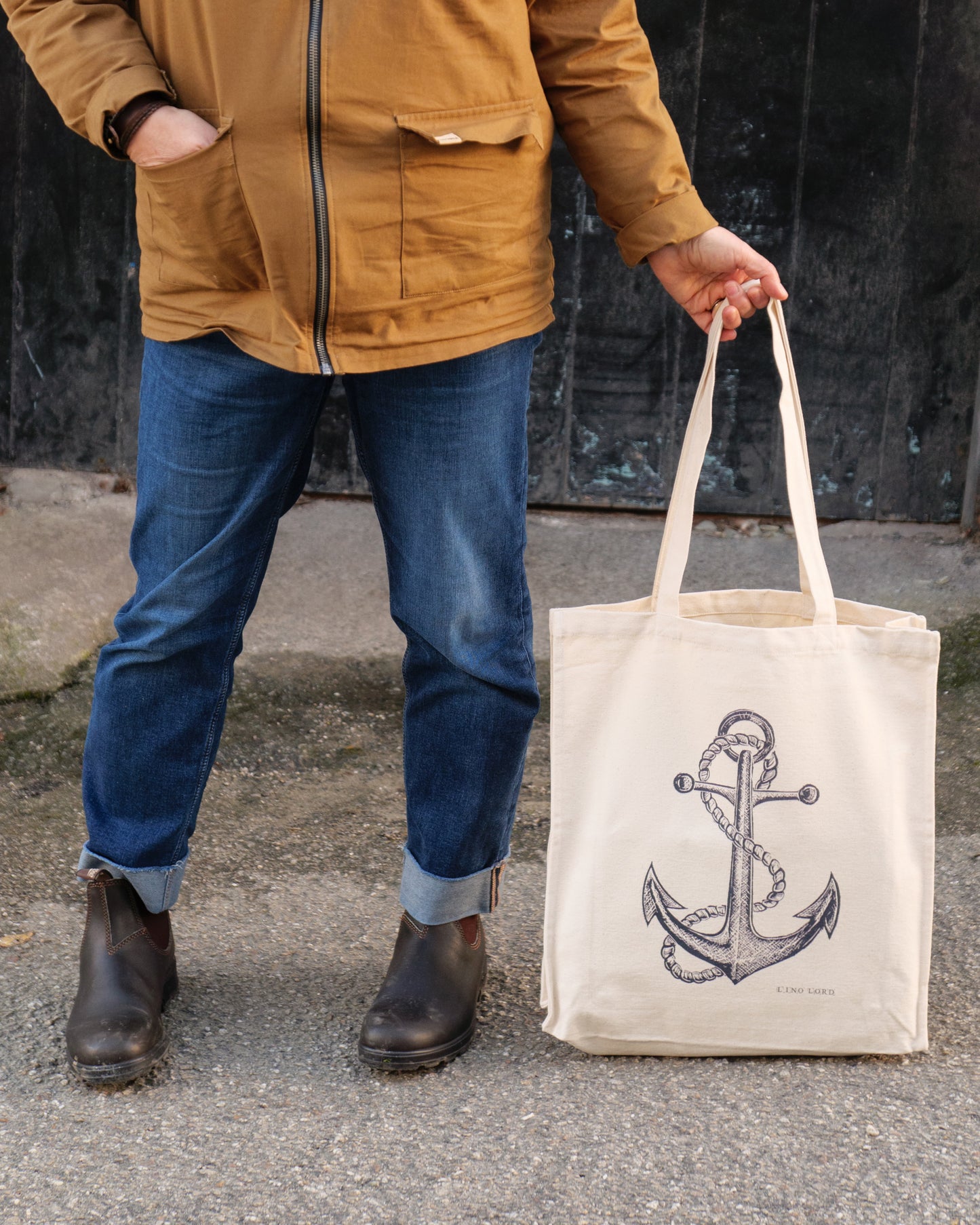 Canvas shopper bag with Anchor Lino Print