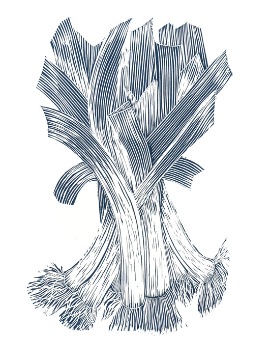 Bunch of Leeks Original Lino Print
