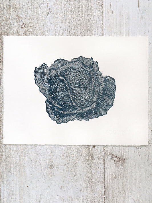 Savoy Cabbage Lino Print - Test Print