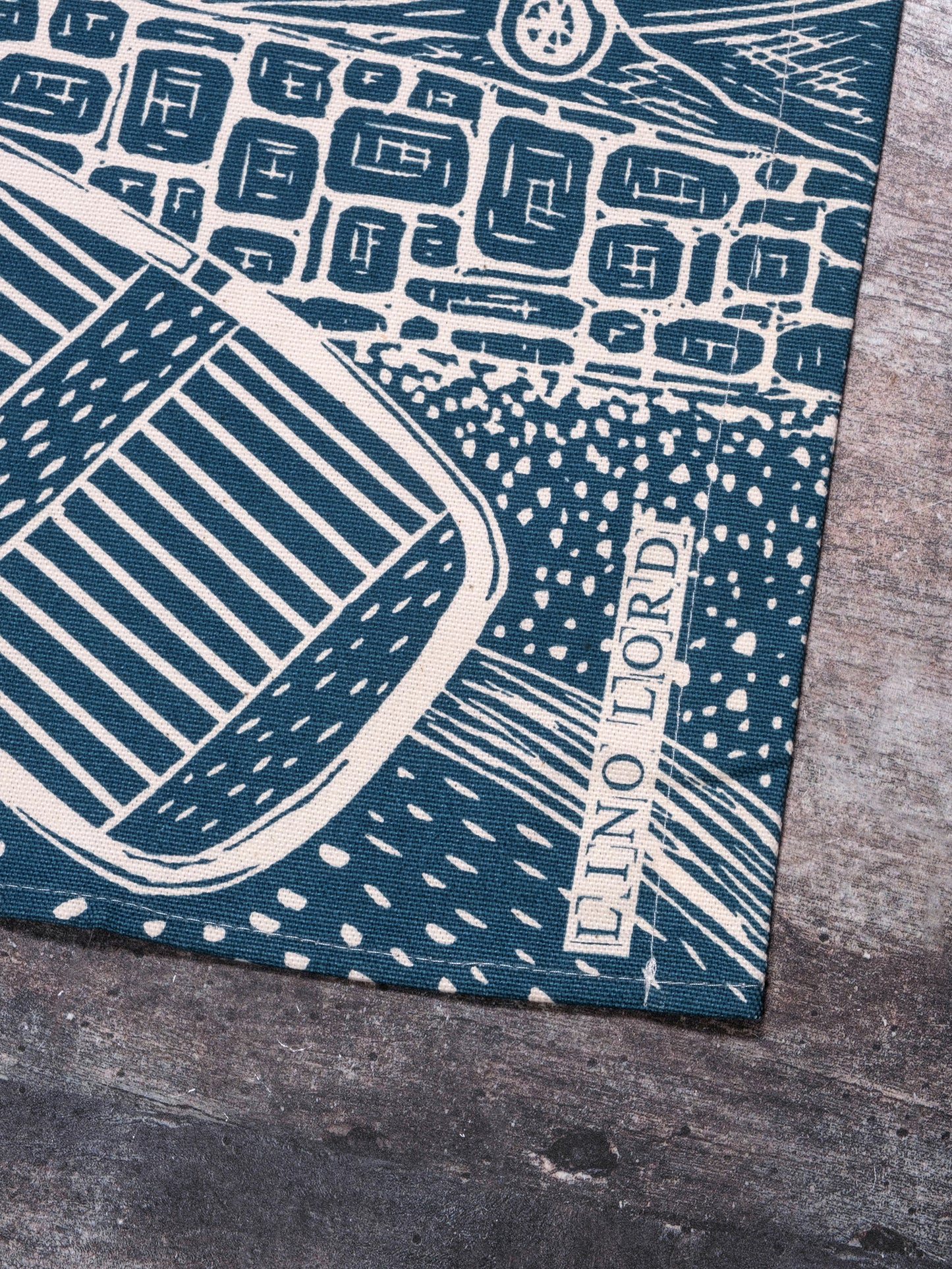 Organic Cotton Tea Towel with Spring Time, Helford Passage Lino Print