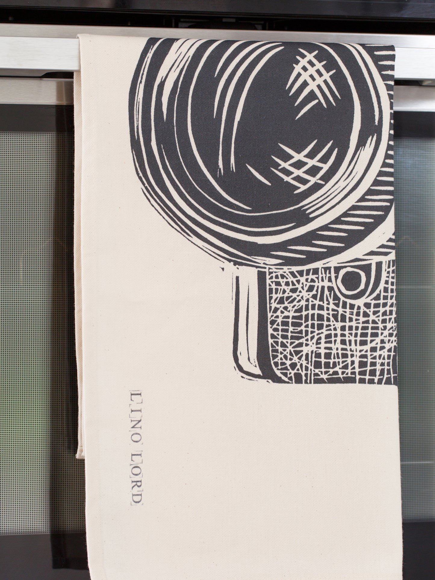 Cotton Tea Towel with Camera Lino Print