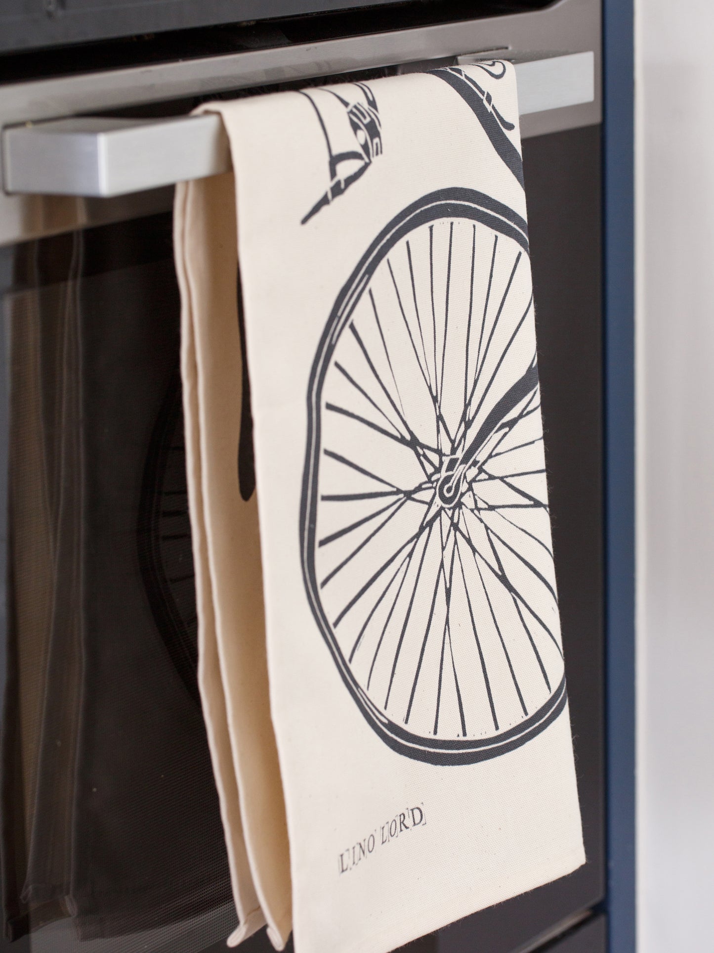 Cotton Tea Towel with Bicycle Lino Print
