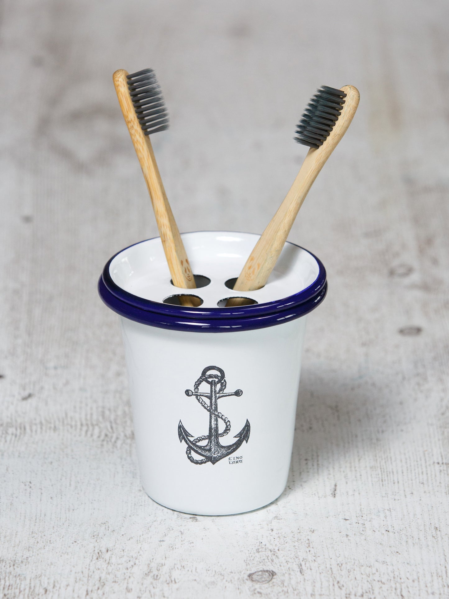White Enamel Toothbrush Holder