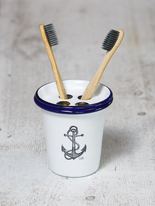 White Enamel Toothbrush Holder