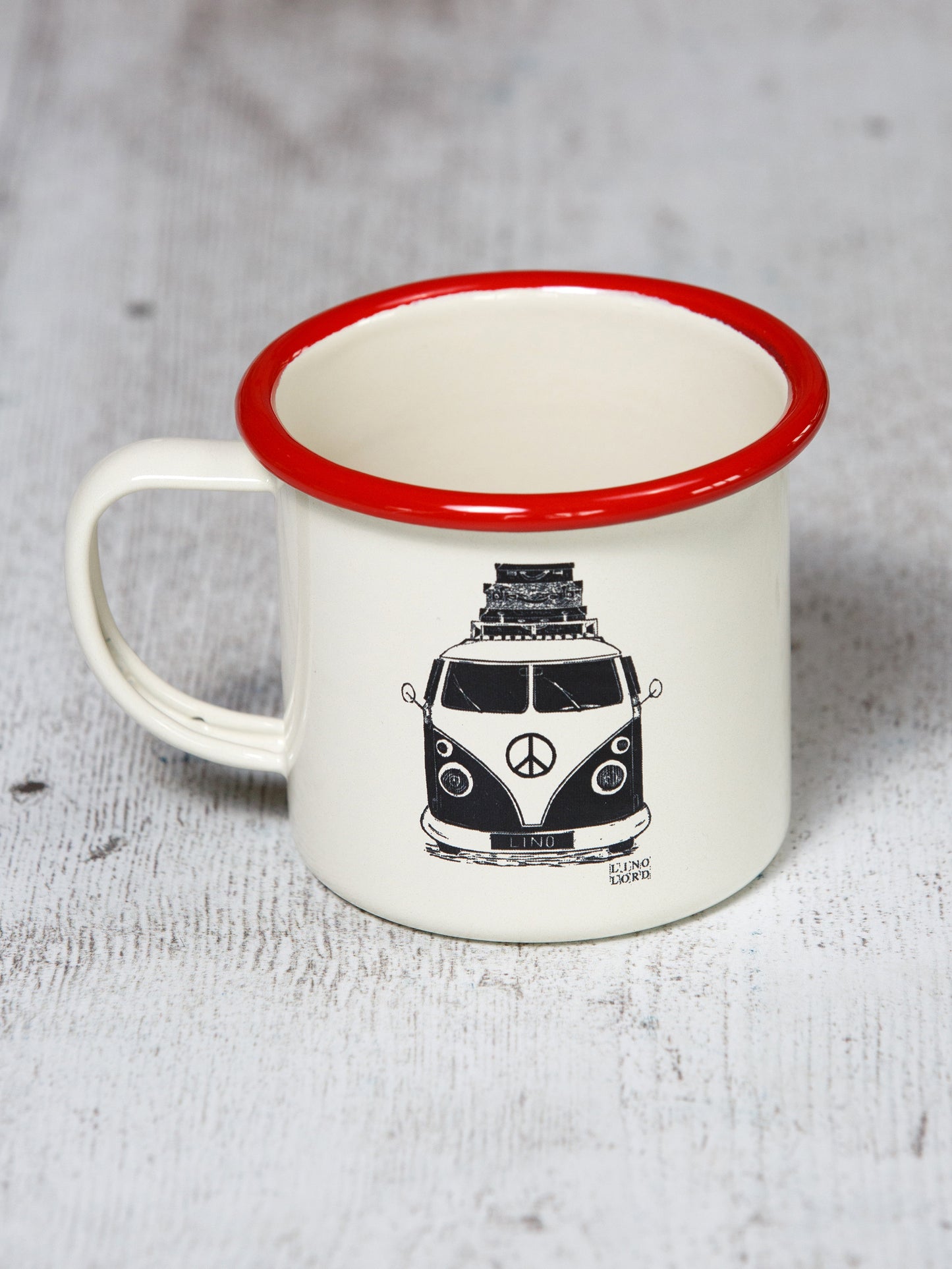 Cream Enamel Mug with Camper Design