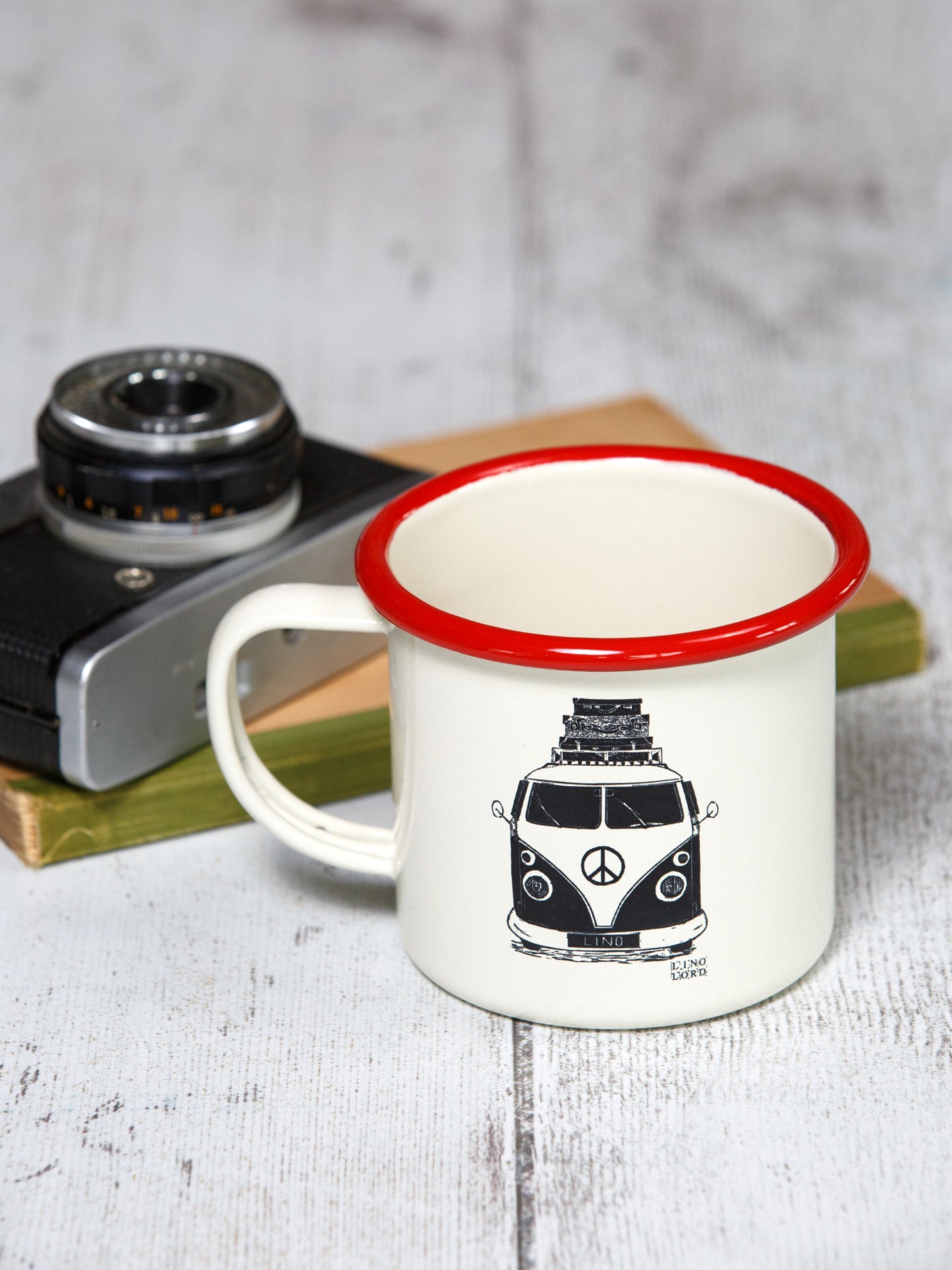 Cream Enamel Mug with Camper Design