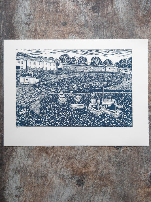 Looking Back, Portscatho Lino Print