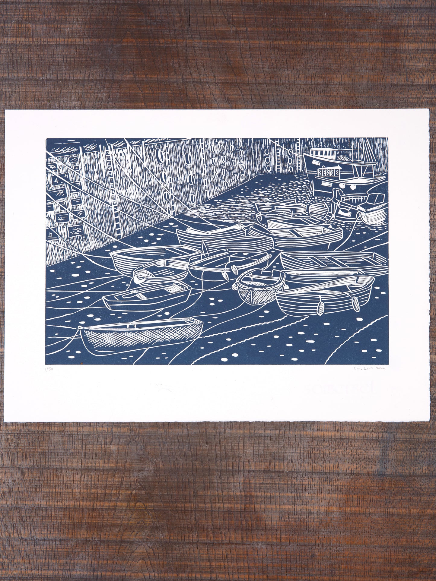 Low Tide, Mevagissey, Limited Edition Lino Print