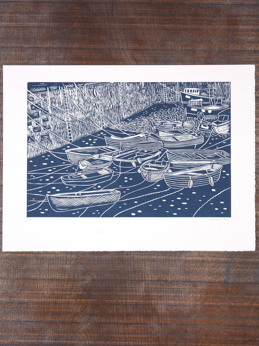 Low Tide, Mevagissey, Limited Edition Lino Print