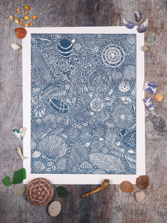 Hidden Beach Finds, Limited Edition Lino Print - Test Print