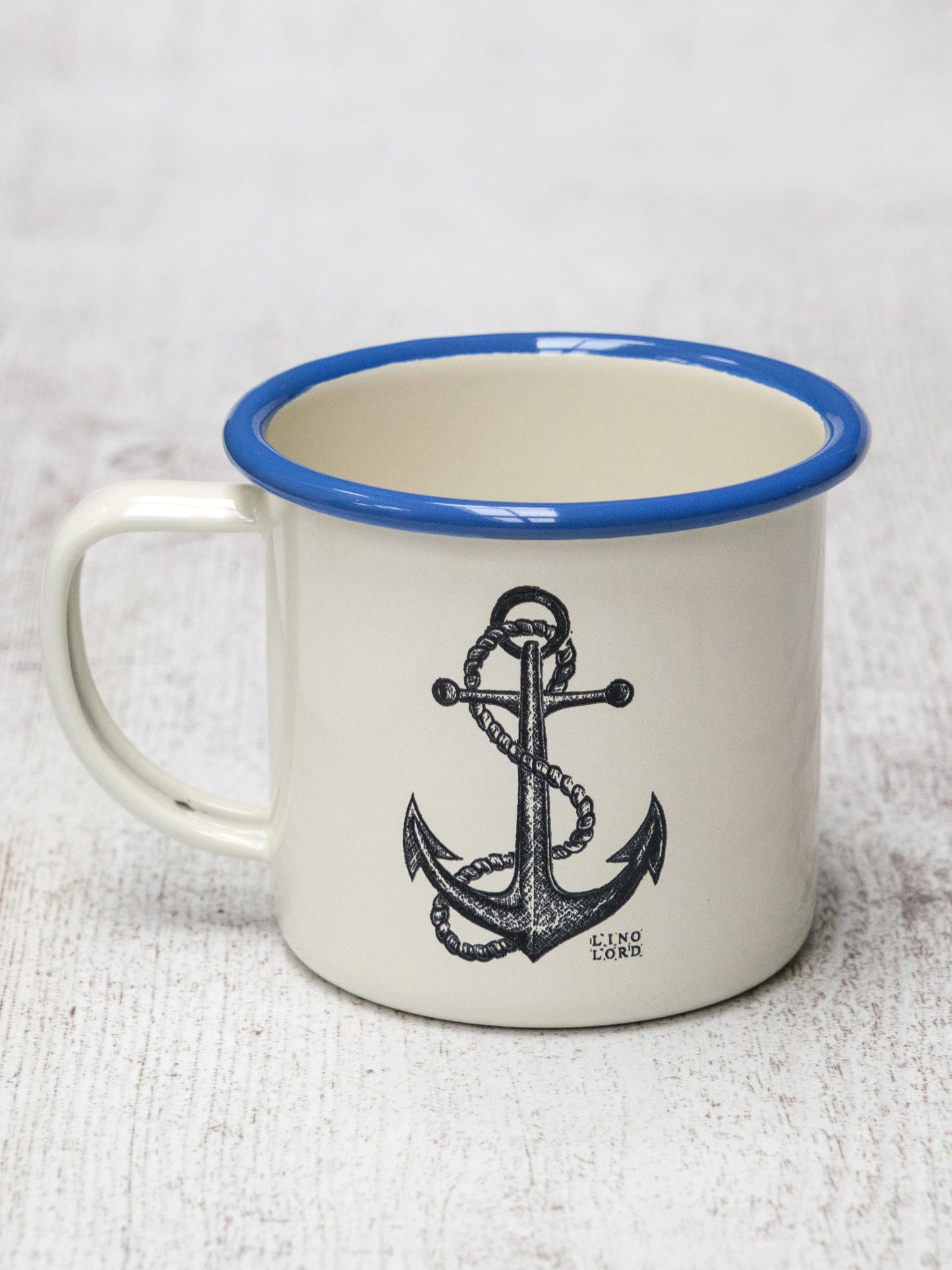 Cream Enamel Mug with Anchor Design