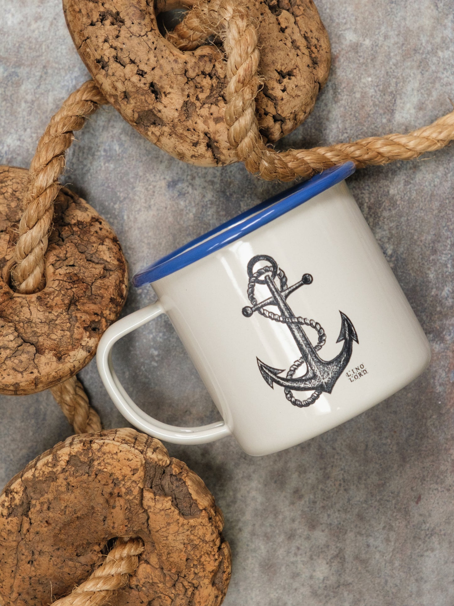 Cream Enamel Mug with Anchor Design