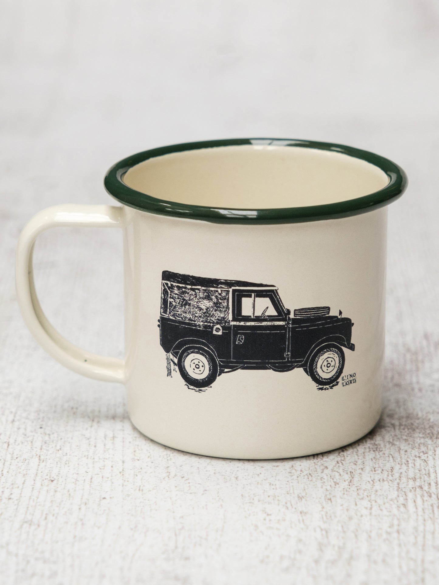 Cream Enamel Mug with Land Rover Design