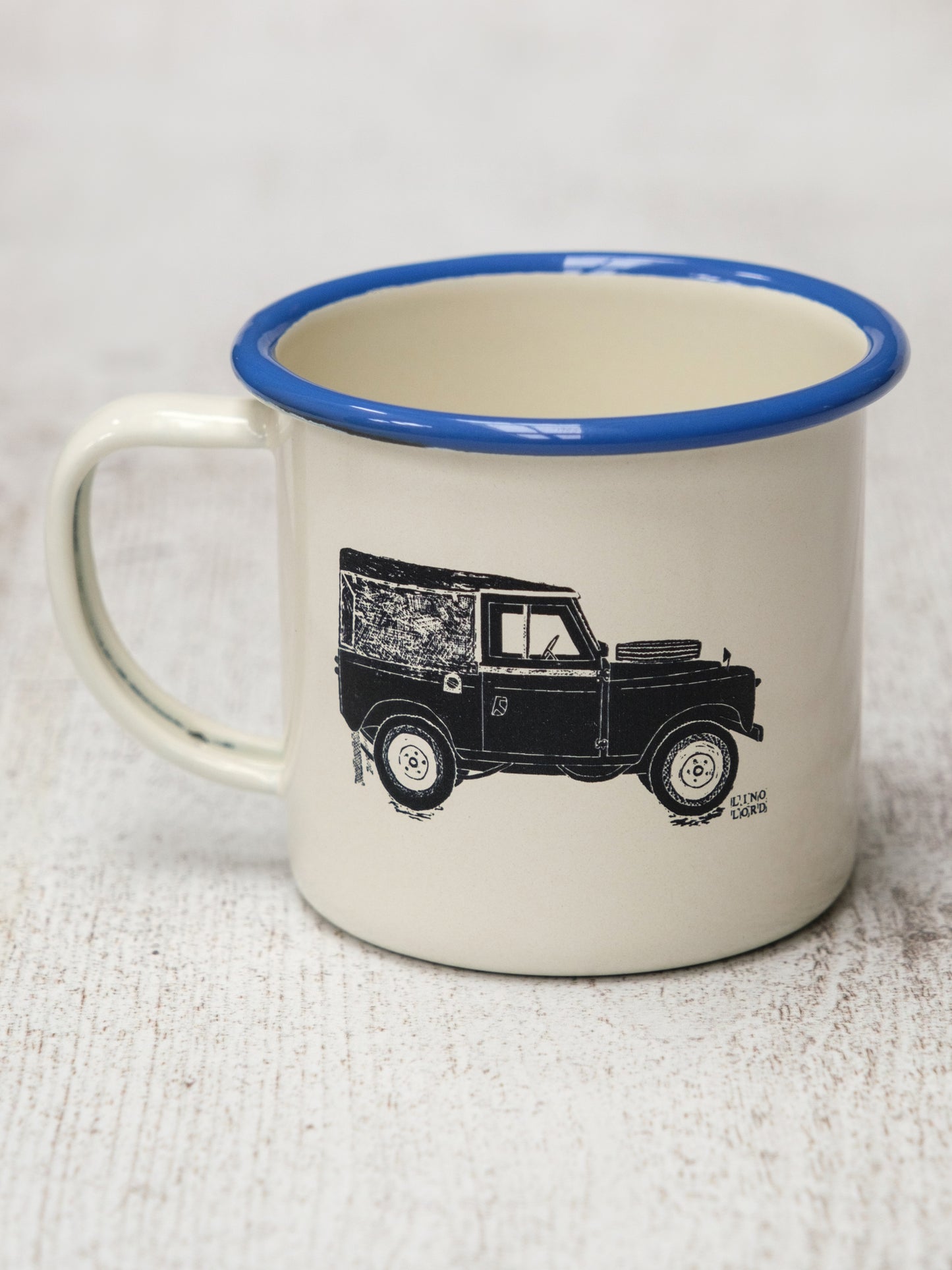 Cream Enamel Mug with Land Rover Design