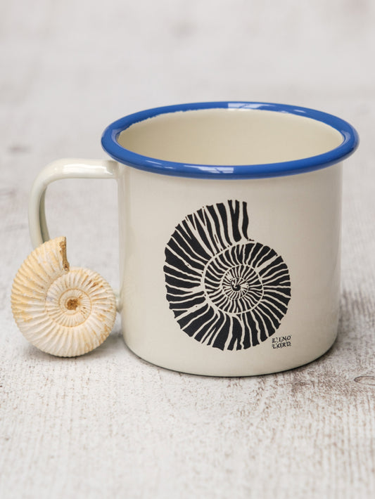 Cream Enamel Mug with Ammonite Design