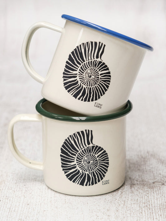 Cream Enamel Mug with Ammonite Design