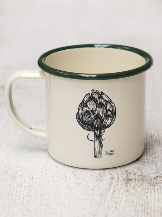 Cream Enamel Mug with Artichoke Design
