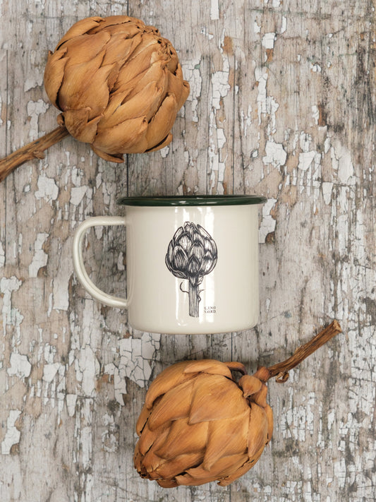 Cream Enamel Mug with Artichoke Design