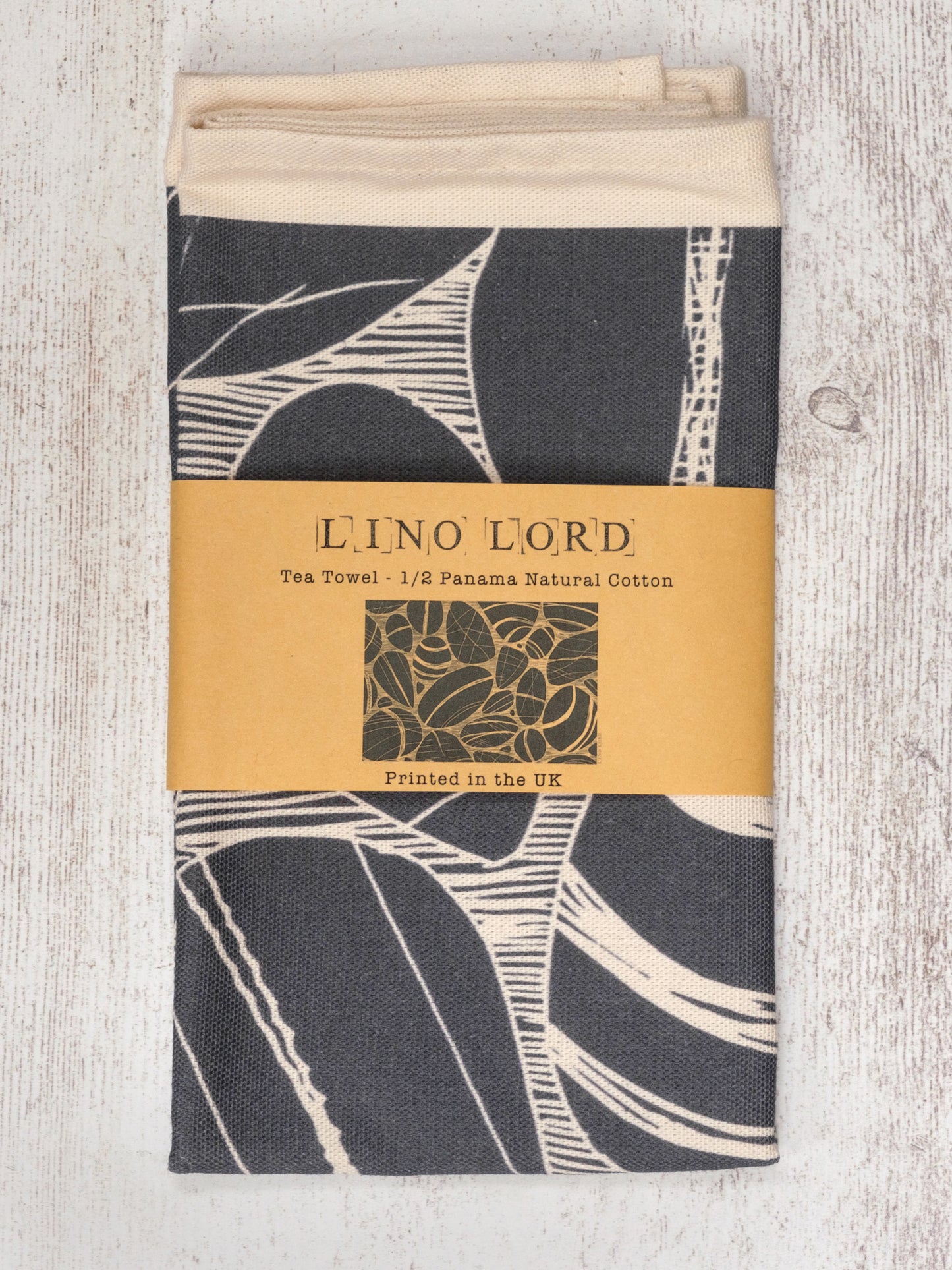 Cotton Tea Towel with Pebbles on the Shore Lino Print