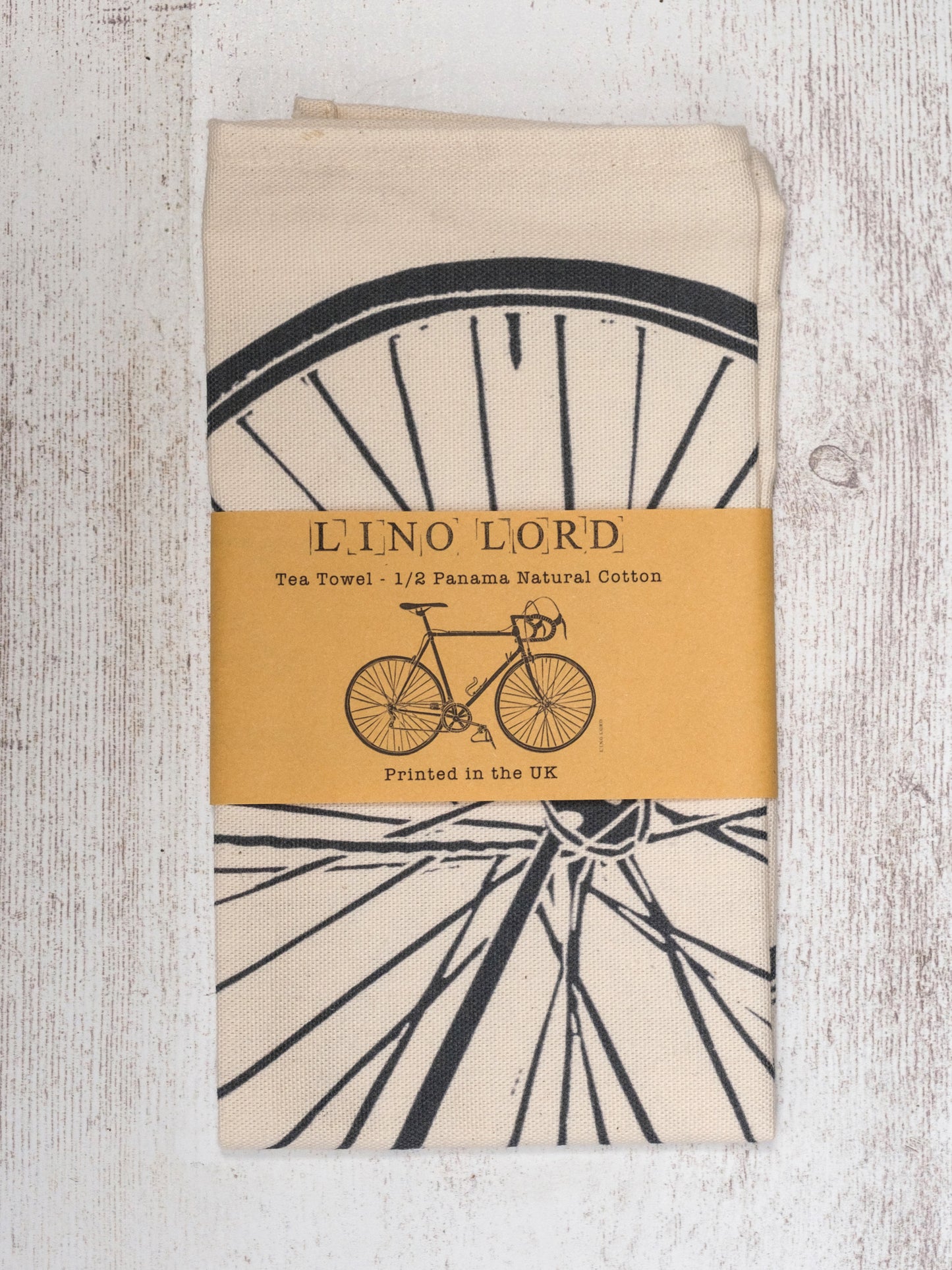 Cotton Tea Towel with Bicycle Lino Print