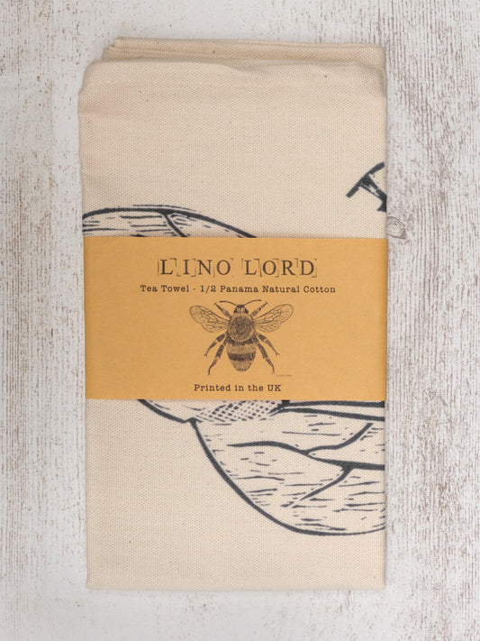 Cotton Tea Towel with Bee Lino Print