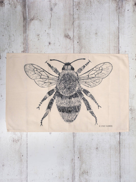 Cotton Tea Towel with Bee Lino Print