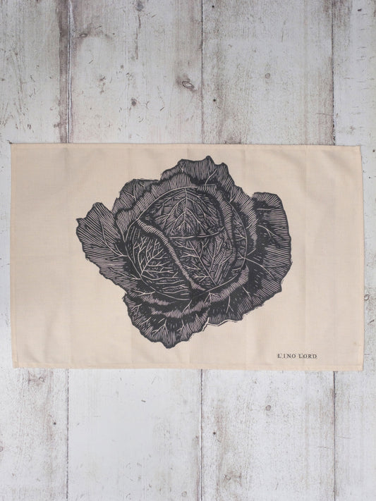 Cotton Tea Towel with Savoy Cabbage Lino Print