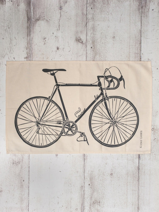 Cotton Tea Towel with Bicycle Lino Print