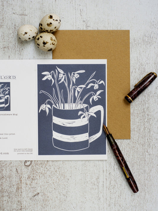 Snowdrops in Cornishware Mug A6 Greeting Card