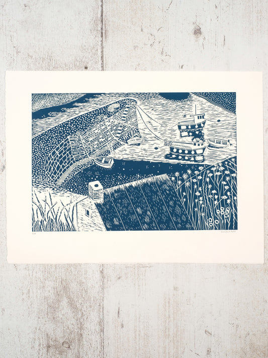 Porthgain Harbour II, St Davids Lino Print