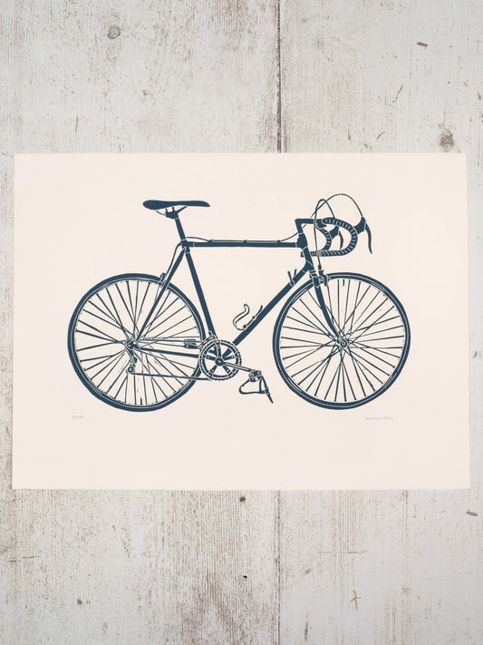 Steel Framed Racing Bicycle Lino Print - Test Print