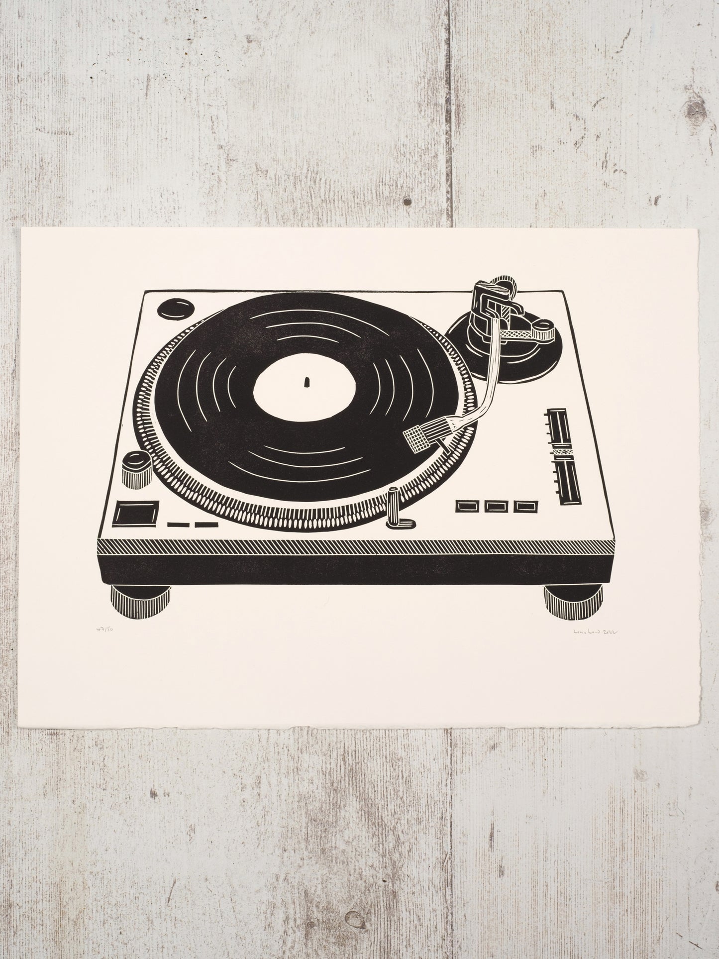 Record Deck, Turntable Lino Print. The Vinyl Revival!