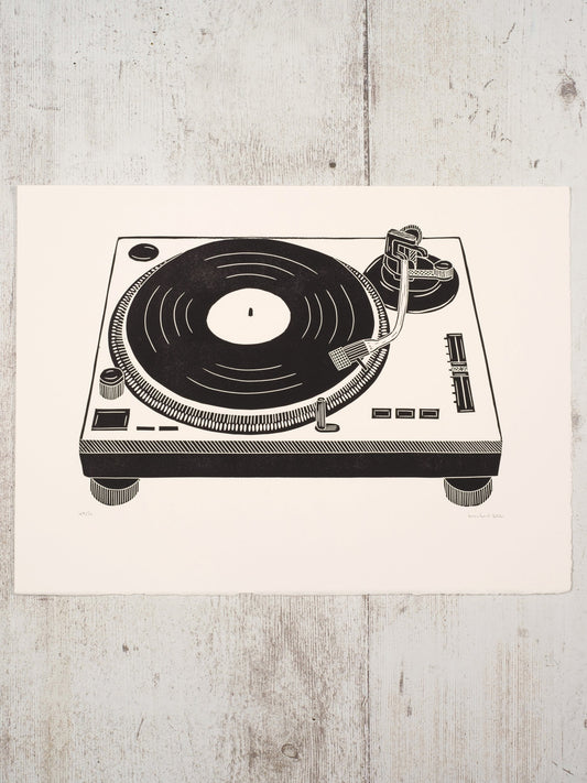 Record Deck, Turntable Lino Print. Vinyl Revival - Test Print