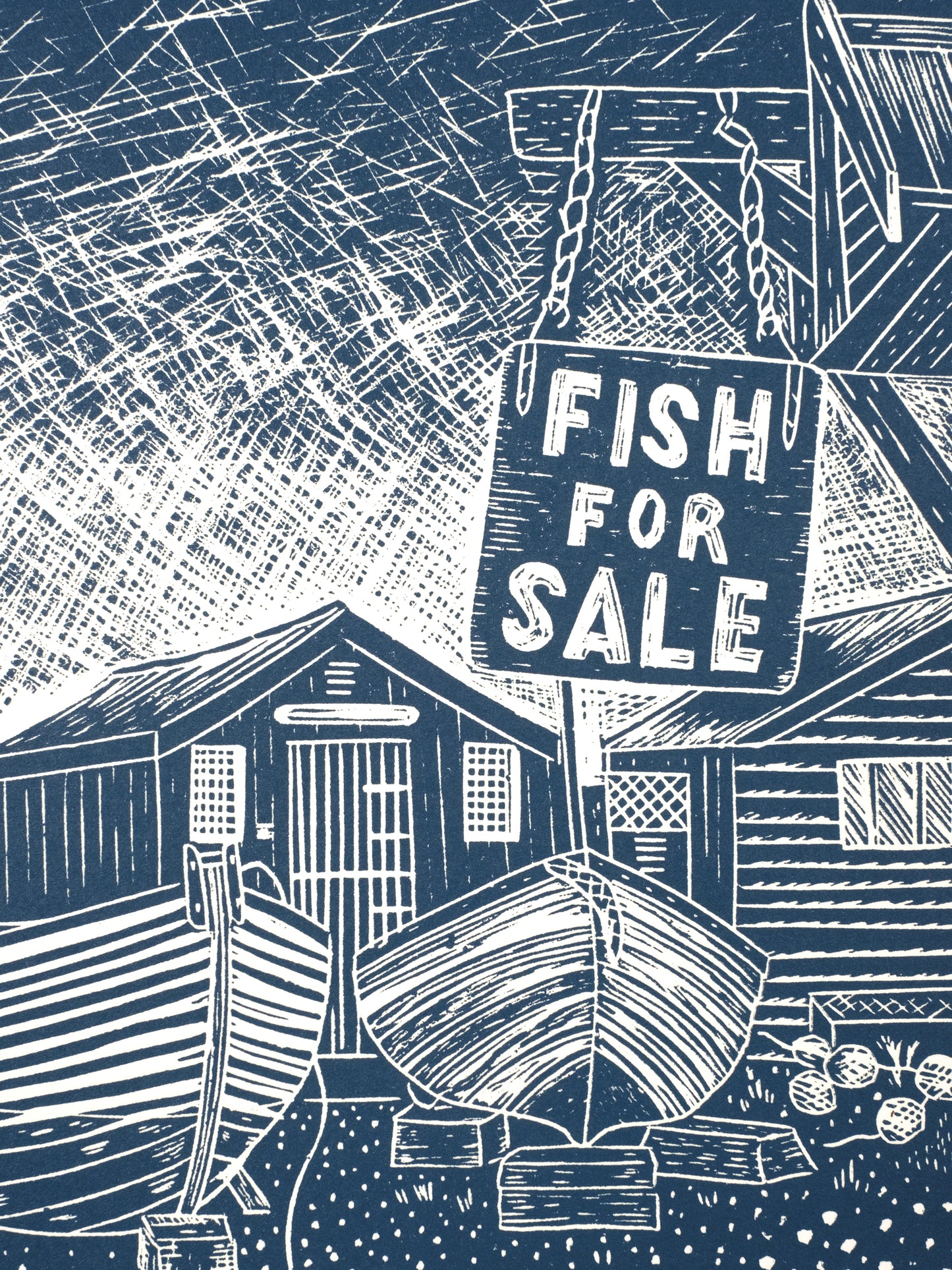 Limited Edition Lino Print of Fisherman's Huts Southwold, Suffolk, Coastal, Interior Design, Homes