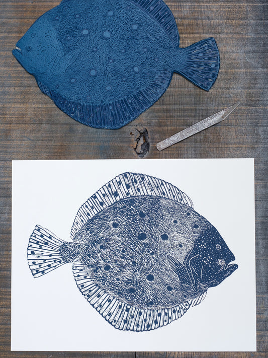 Turbot Fish Lino Prints | Coastal Lino Prints | Lino Lord