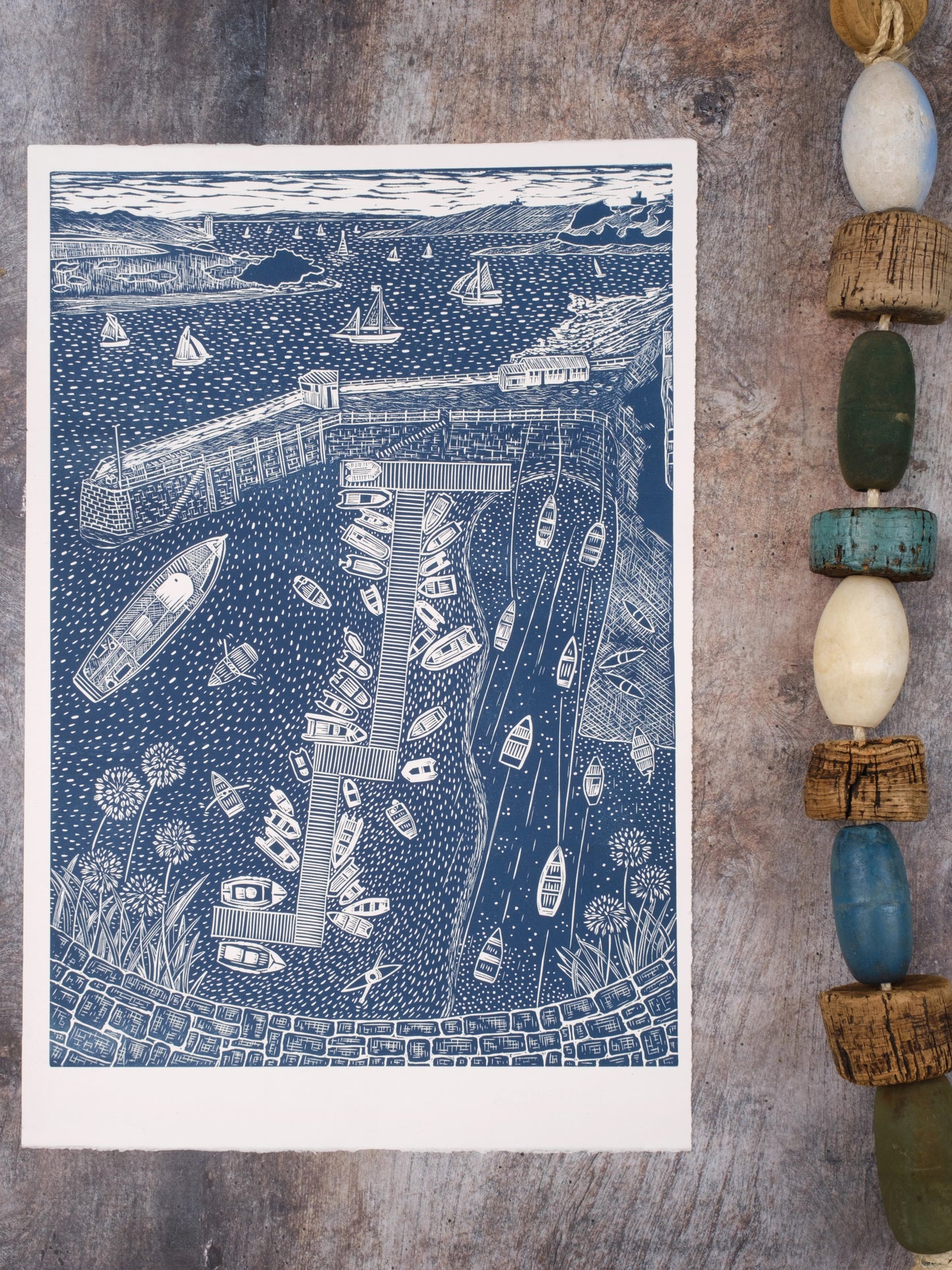 Summer in St Mawes, Limited Edition Lino Print - Test Print