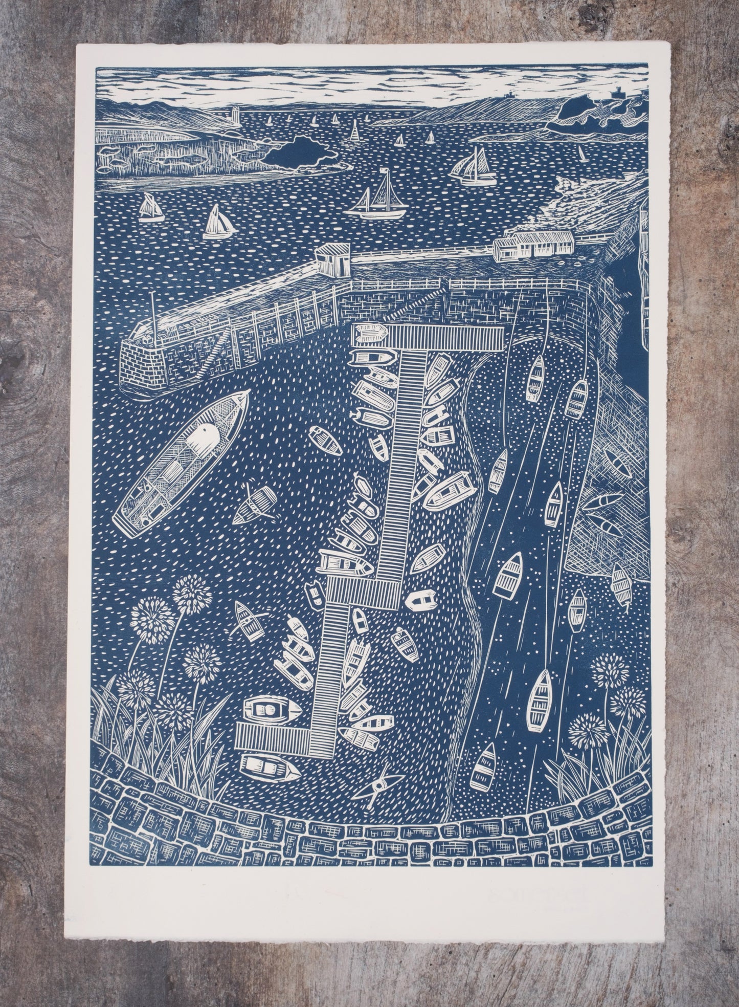 Summer in St Mawes, Limited Edition Lino Print - Test Print