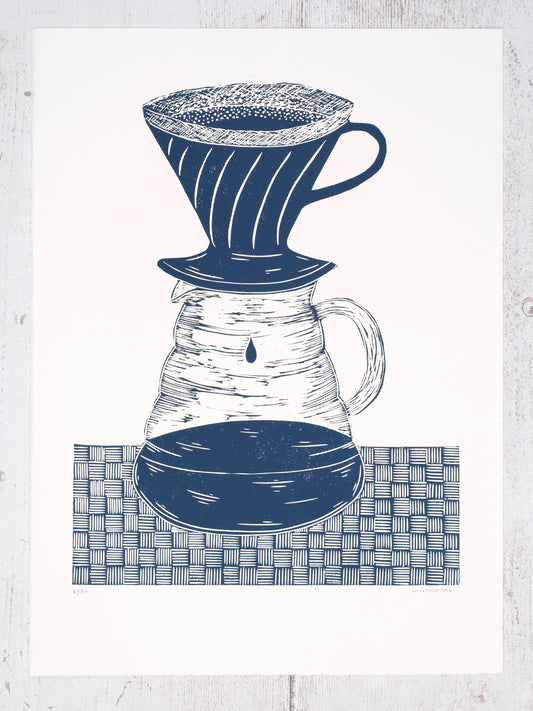 The Final Drop, V60 Coffee Dripper, Limited Edition Lino Print