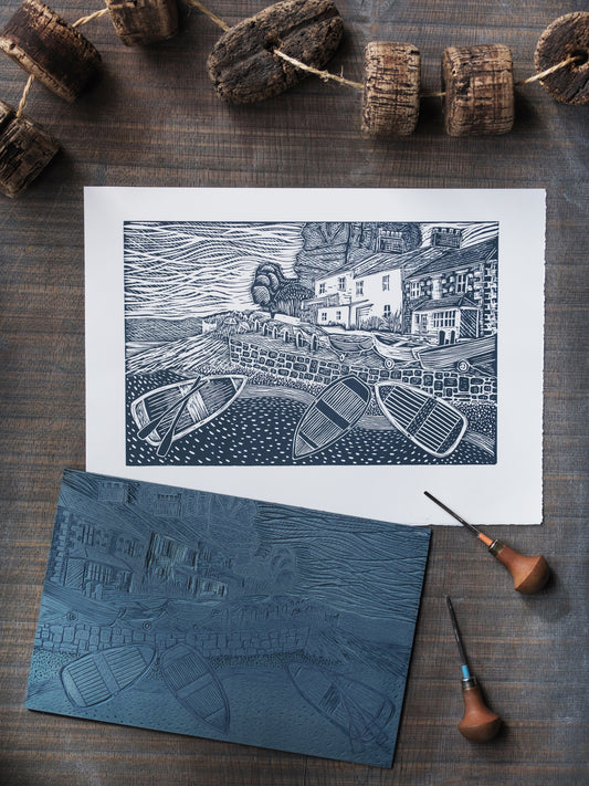 Spring Time, Helford Passage Limited Edition Lino Print - Test Print