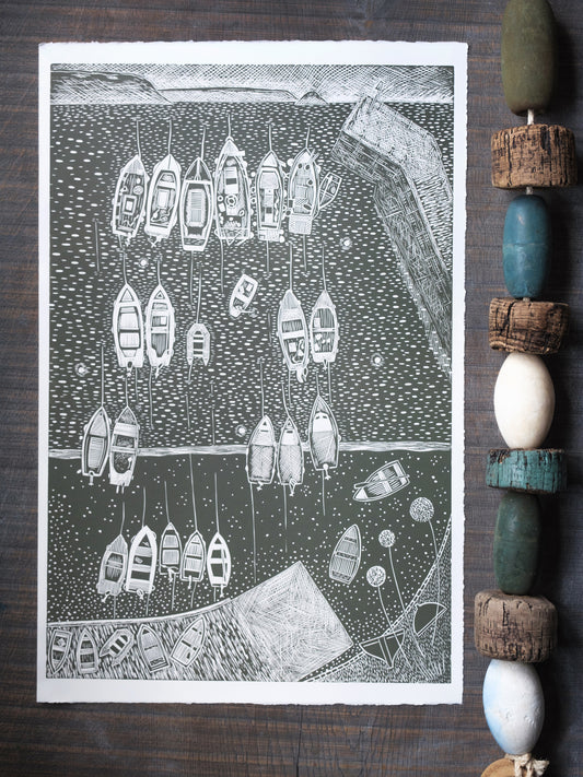 End of the Day, Portscatho Harbour, Wild Green - Test Print