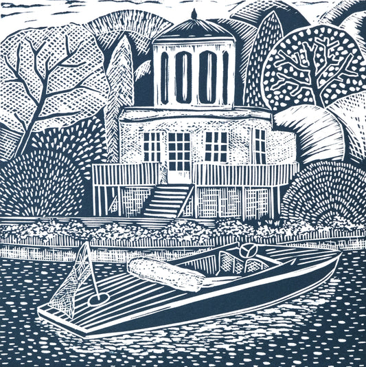 Sunday Afternoon, Temple Island, Henley on Thames Lino Print