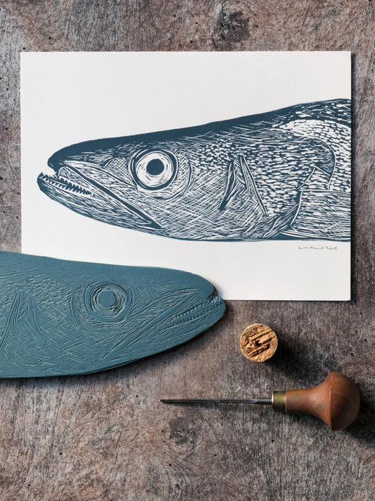 Hake Head Lino Print