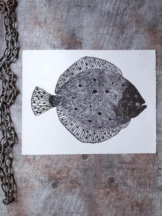 Turbot Limited Edition Lino Print - Black