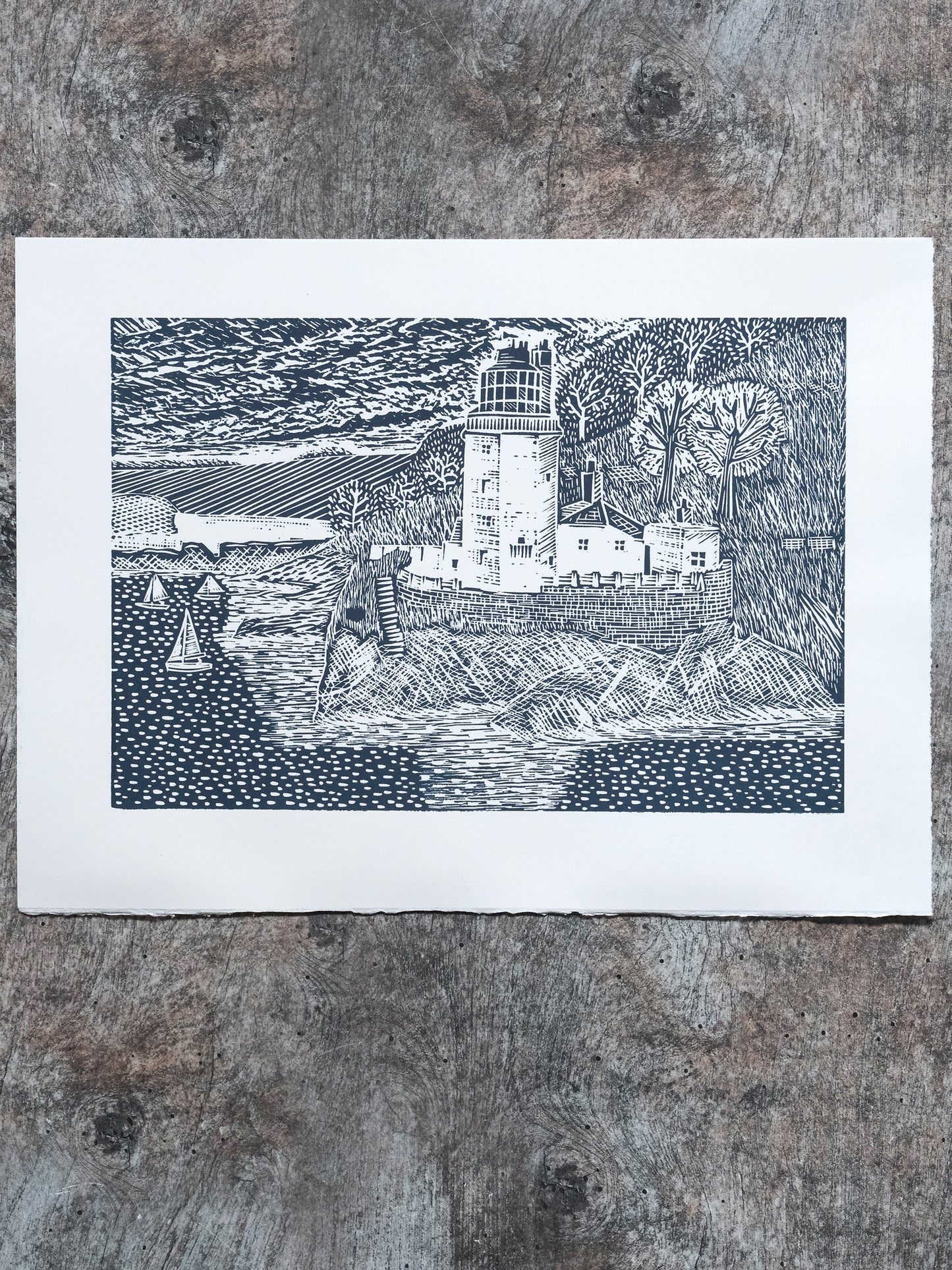 St Anthony Lighthouse, Roseland, Cornwall Lino Print