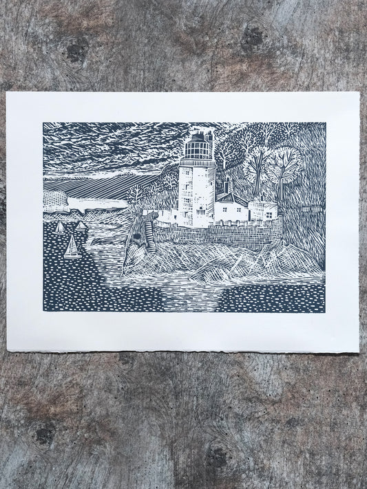 St Anthony Lighthouse, Roseland, Cornwall Lino Print