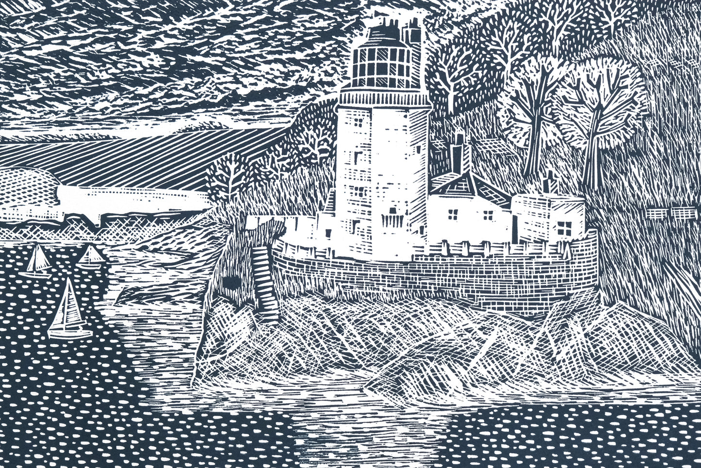 St Anthony Lighthouse, Roseland, Cornwall Lino Print
